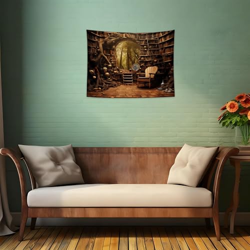 QGHOT Bookshelf Tapestry, Fairy Tale Forest Academic Tapestry Wall Hanging Fantasy Witch Backdrop for Bedroom Living Room Decor 37.4" x 28.7" - color: D, size: 28.7"L x 37.4"W