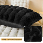 LIFEREVO Fluffy Faux Rabbit Fur Body Pillow Cover, Luxury Bubble Waffle Shaggy Plush Bed Body Pillowcase with Zipper Closure, Long 20"x54" Fuzzy Furry Pillow Case for Adults Kids Girls Teens, Black - color: Black
