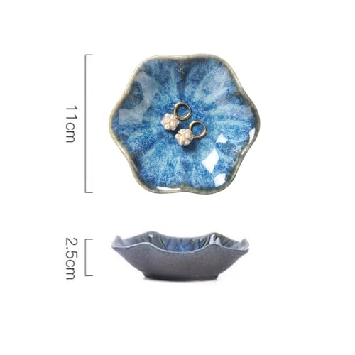 Lotus Leaf Shape Ring Holder Dish, Small Key Bowl, Ceramic Trinket Tray Jewelry Dish Organizing Necklace Earrings for Mom Friend Sister. All Jewelries Are NOT Included. Light Blue. - color: Light Blue-Lotus