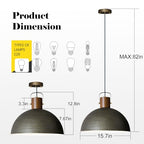 Large Pendant Light Fixtures, 15.7 Inch Vintage Wood Dome Chandelier Lamp, Hammered Matte Brushed Metal Pendant Lamp, Mid Century Gold Ceiling Hanging Light for Dining Room, Living Room Kitchen Island