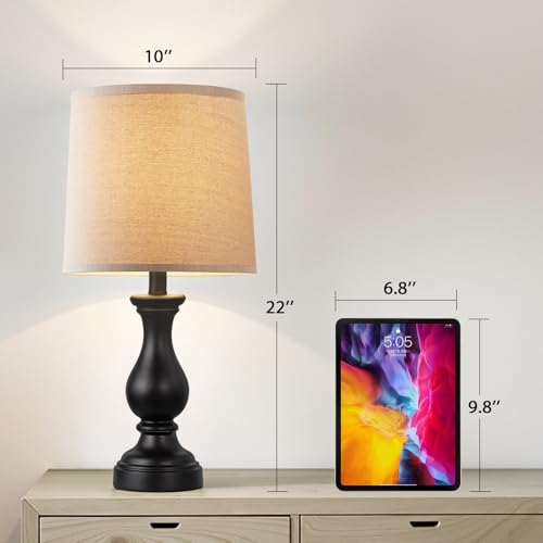 Seealle Farmhouse Table Lamps Set of 2 - Rustic Lamp for Bedroom Living Room, 22" Boho Bedside Lamps for Night Stands End Table Office Desk Lamp Nightstand with Linen Shades(Matte Black) - color: C. Matte Black