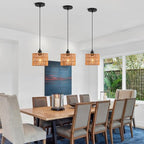 Woven Pendant Light Boho Chandelier, Rattan Pendant Lights Kitchen Island, Farmhouse Pendant Lighting with Hand Woven Wicker Shade, Boho Chandelier Light Fixtures Ceiling Hanging Light - color: 3 Pack Brown
