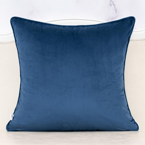 Alerfa Boho Blue Floral Throw Pillow Cover 20x20 Inch Cut Velvet Sqaure Luxury Embroidered Decorative Pillow Cover for Couch Living Room Bedroom - color: Blue, size: 20" x 20" (Pack of 1)