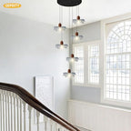 6-Light Blue Glass Flower Chandelier, Adjustable Height Staircase Pendant Light, Modern Mid Century Floral Hanging Ceiling Fixture for Living Room Dining Room Foyer Entryway - color: Blue, 6 Lights