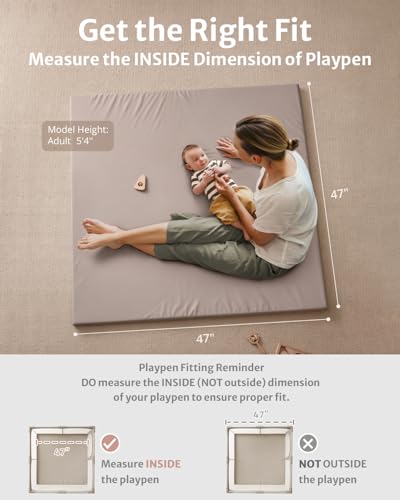 Blissful Diary Vegan Leather Baby Play Mat, 47x47 Thicken Foam Cushioned & Waterproof Playpen Mat for Infants and Toddlers, Stylish and Just Wipe-Clean Playmat for Baby Play on Floor, Taupe - color: Taupe, size: 47" X 47"