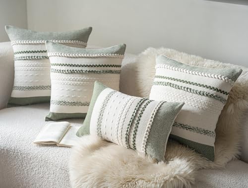 Cethom Boho Lumbar Pillow Covers 14x36 Inch Long, Green Textured Decorative Couch Pillow Cases for Farmhouse Home Decor, Accent Cushion Cover for Sofa, Bed, Living Room, Bedroom, Pack of 1 - color: Green, size: 36" x 14" (Pack of 1)