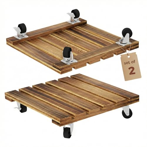 Bamworld Wood Plant Caddy with Wheels, 300lb Capacity, Heavy Duty Planter Stand with Wheels 12inch Plant Dolly 2 Pack Premium Quality, Ready to Use - size: 12inch-Square-2pack