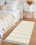 Simple Cream Stripes Kitchen Runner Rug 2'x4', Washable Woven Cotton Area Rug Bathroom Hallway Rug, Geometric Vertical Linens Modern Minimalism Entryway Bedroom Rug Non Slip Throw Rug Carpet - color: Cream, size: 2 x 4 ft