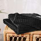 Puncuntex Flannel Fleece Throw Blanket Black 50"×60",Super Soft Plush Cozy Blanket with Square Grid Design Luxury for Couch Sofa Chair - color: Black, size: 50"×60"