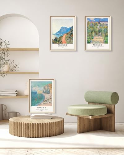 HesenDot Framed Claude Monet Wall Art 3 Piece,12x16in High Framed Design Canvas Prints Wall Decor,Vintage Impressionism Landscape Artwork Poster Home Decoration for Living Room Bedroom Gallery Office - color: Framed Monet Impressionism, size: 16"L x 12"W