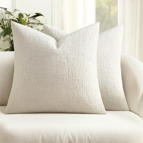 MIULEE Decorative Throw Pillow Covers 18x18 Pack of 2 White Couch Pillow Covers Soft Cozy Textured Chenille Pillowcases for Home Decor Sofa Living Room Cushion Bedroom - color: White, size: 18" x 18" (Pack of 2)