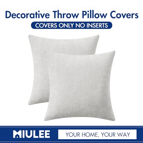 MIULEE Pack of 2 Light Gray Throw Pillow Covers 16x16 Inch Soft Chenille Pillow Covers for Sofa Living Room Couch Solid Dyed Cases - color: Moonbeam Gray, size: 16" x 16" (Pack of 2)