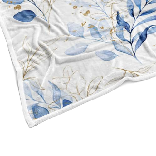Eucalyptus Leaf Blanket, Botanical Plants Throw Blanket, Soft, Flannel, Warm, Watercolor Floral Throw Blanket Blue Botanical Floral Aesthetic Bed Blanket for Couch Bedroom Living Room 60X70 Inch - color: Blue, size: 60 X 70