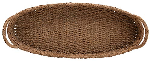 Creative Co-Op Decorative Oval Woven Seagrass Tray with Handles - size: 32" x 13" x 7"