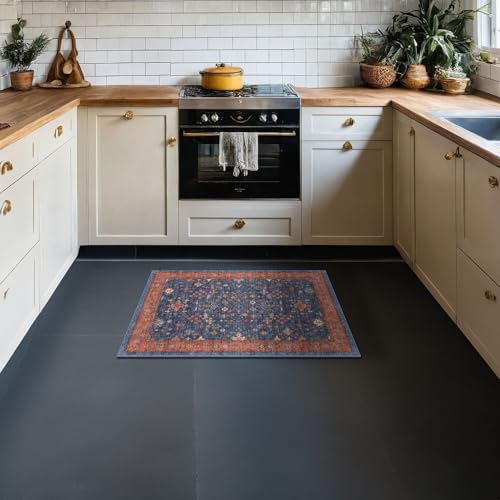 Hazo Haus Washable 2x4 Entry Rug Front Door Indoor, Farmhouse Small Area Rugs for Kitchen, Bathroom, Entrance, Non Slip Rubber Backed, Perfect for Boho Décor (2x4 Navy Blue) - color: Blue / Terracotta, size: 2' x 4' (Rectangular)