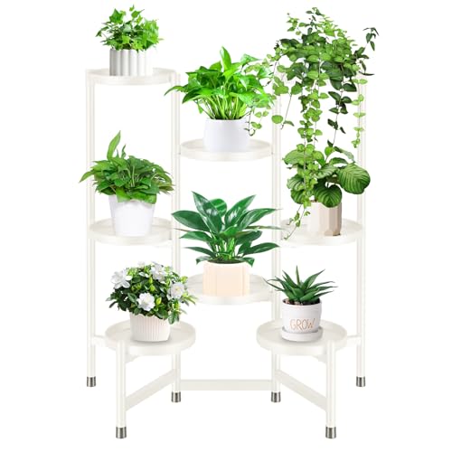 8 Tier Metal Plant Stand for Indoor Outdoor, Heavy Duty Flower Pot Stands for Multiple Plant, Anti-Rust Iron Plant Pot Shelf, Decoration Racks for Living Room Balcony Garden Patio (White) - color: 8 Tier White