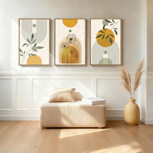 ANHUIB Boho Minimalist Canvas Wall Art 16x24 Inch Dandelion Plant Wall Decor Modern Geometric Artwork Abstract Line Botanical Painting Set if 3 for Living Room Bedroom Dining Room - color: Boho Botanical, size: 24"L x 16"W