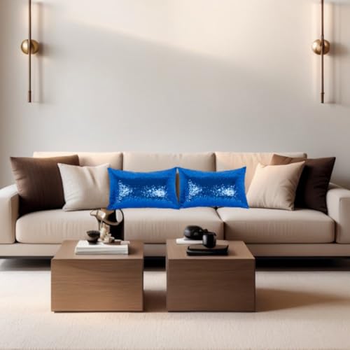 ShinyBeauty Royal Blue Throw Pillow Covers 12X20 Inches Set of 2, Rectangle Pillow Cover, Glitter Fabric Sequin Blue Pillow Case for Couch,Sofa,Living Room Pillows Party Decorations - color: Royal Blue, size: 20" x 12" (Pack of 2)