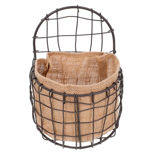 BESPORTBLE Vintage Iron Wire Half Round Hanging Basket with Breathable Linen Liner for Indoor and Outdoor Plants Decorative Wall-Mounted Organizer for Garden Balcony and Home Storage