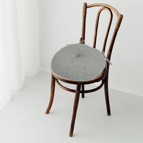FUNHOME 15"x15"x4" Bistro Chair Cushion Set of 2, Water Repellent Round Outdoor Chair Cushions with Ties, Patio Tufted Chair Pads for Home Garden (Light Gray) - color: Light Gray