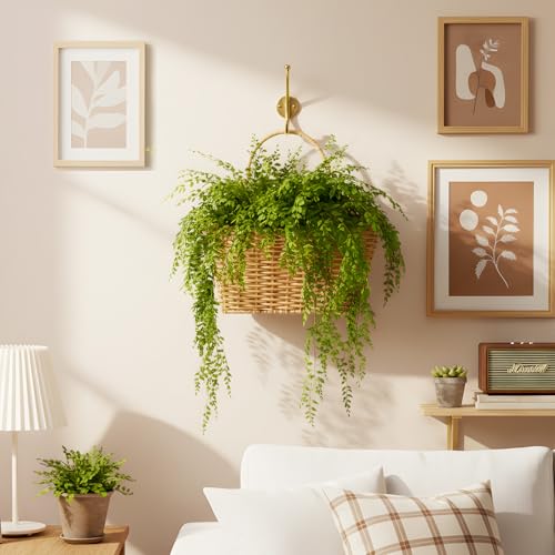 Hanging Wall Basket Handwoven Wicker Basket for Plants, Flowers & Storage, Rustic Farmhouse Wall Decor Organizer, Light Brown Plastic Rattan - color: Plastic Rattan-light Brown