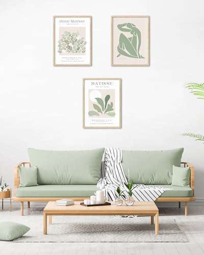 Unframed Sage Green Wall Art Set of 3,12x16IN Abstract Matisse Wall Decor,Quality Canvas Prints Posters Decoration for Bathroom Living Room Bedroom, Unframed - color: Unframed Matisse Green-1, size: 16"L x 12"W