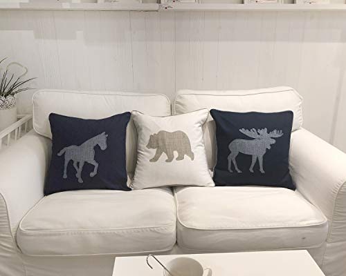 Navy Cotton Pillow Covers Decorative Horse Pillow Case for Sofa Cushions Covers 18x18 Inches (Navy) … … - color: Horse-navy