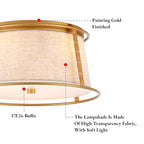 VILUXY Gold Semi Flush Mount Ceiling Light Fixture, 13’’ Modern Close to Ceiling Lights with Beige Fabric Linen Drum Shade 3-Light Round Ceiling Lamp for Bedroom Hallway Nursery Kids Room Entryway - color: Beige & Rattan