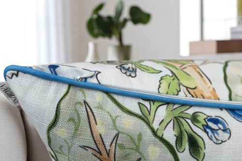 VAGMINE Chinoiserie Floral 20x20 Inch Throw Pillow Cover - Blue Green Botanical Print On Textured Polyester - Cushion Case for Couch Sofa - Grandmillennial Decor - Reuben - color: Reuben Floral, size: 20" x 20" (Pack of 1)