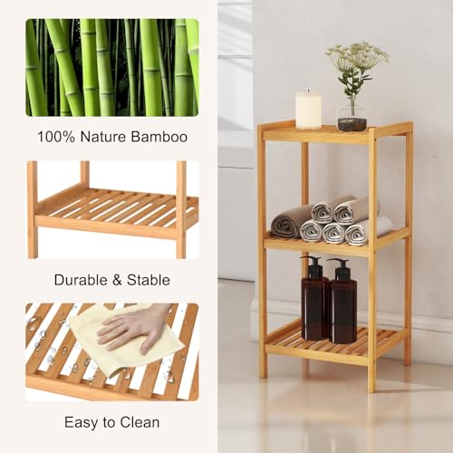 kinbor 3-Tier Bamboo Shelf Freestanding - Space-Saving Bathroom Standing Shelf & Plant Stand, 3 Shelf Bookcase for Kitchen, Living Room, Office (Natural Bamboo, Easy Assembly) - size: 3-Tier