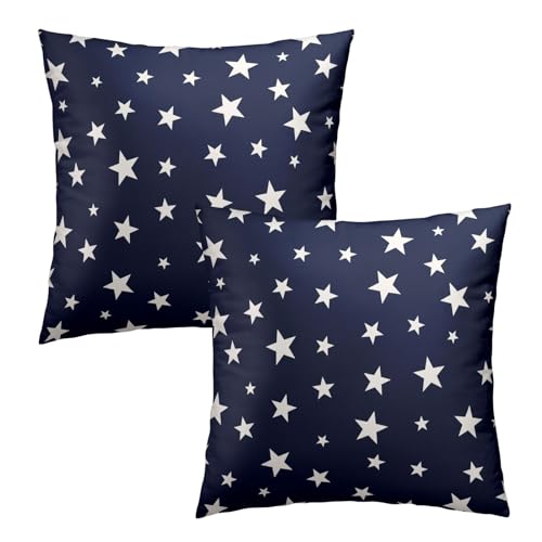 4th of July Decorations Pillow Covers 16x16 Inch Set of 2, Independence Day Patriotic Blue White Stars Throw Pillow Covers Square Cotton Cushion Cover for Home Couch Sofa Patio Bedroom Livingroom - color: Blue White Star240319, size: 16" x 16" (Pack of 2)