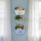 Hushee 3-Tier Over the Door Hanging Baskets Coastal Woven Cotton Wall Mounted Storage Baskets Decorative Starfish Seashell Scallop Cotton Rope Organizer for Kitchen Bathroom Living Room Decor