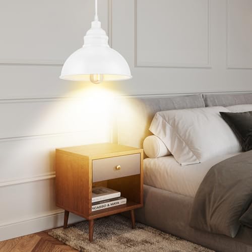 Plug in Pendant Light, 15FT Hanging Lights, On/Off Switch, Industrial Pendant Light with Plug in Cord, Metal Hanging Lamps for Living Room, Kitchen, Dining Room White - color: White