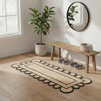 Jute Runner Rug 2x6 ft Handcrafted with Scalloped Black Border – Boho Farmhouse Entryway Kitchen Hallway Runner Rug, Natural Fiber Woven Floor Carpet for Living Room Bedroom - size: 2' x 6' (Rectangular)