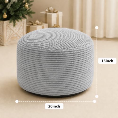 Round Stuffed Pouf Ottoman, Foot Stool Ottoman ,Corduroy Poufs with Foam Chunk Filling, Furry and Fluffy Storage Ottomans, 20 X 15 Floor Poufs Foot Rest for Living Room - color: Grey, size: 20"D x 20"W x 15"H
