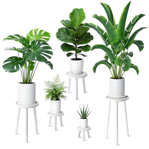 5-Pack Wood Plant Stands Indoor, Single Plant Stand for 6-22 Inch Pots, Mid-Century Modern Plant Stool, Tall Plant Stand for Large Plants Perfect Fit for Living Room, Balcony, Office(Retro White) - color: Retro White