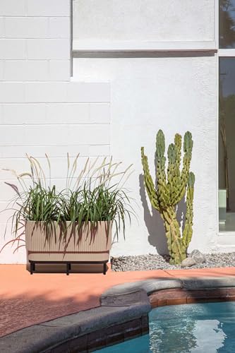 Veradek Demi Series Raised Long Planter for Indoor/Outdoor Use | Made from Plastic & Stone w/Wooden Stand | Modern Patio Décor for Flowers/Shrubs - color: Sand/Black, size: 30 inch - 2 Pack
