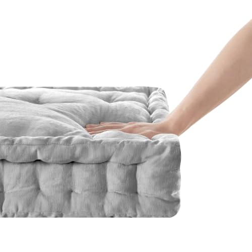 Intelligent Design Floor Pillow - Shredded Foam Filled Meditation & Yoga Cushion, Chenille Tufted, Handsewn Scalloped Edge, Oeko-TEX Certified, Azza, 24" x 24" x 5" Grey - color: Grey, size: 24"W x 24"L x 5"H