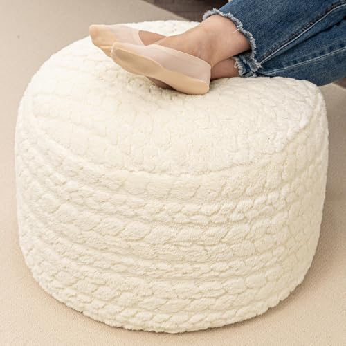 Asuprui 20x14 Inch Unstuffed Ottoman Pouf Cover – Lightweight Foot Rest, Floor Bean Bag Chair, Storage Pouf for Living Room, Bedroom & Balcony (Filler Not Included) (Cream) - color: Cream