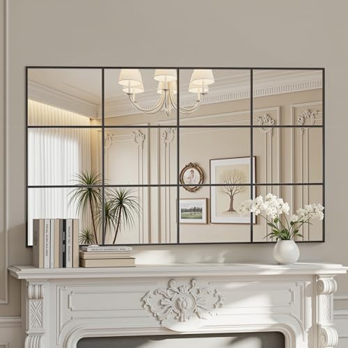 Suidia Wall Mirror, 30" x 55" Window Decorative Mirrors, Metal Framed Wall Decor Wall-Mounted Mirrors for Bedroom, Living Room, Entryway, Black - color: Black, size: 55"L x 30"W