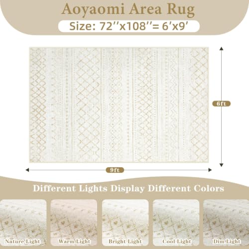 Area Rug for Living Room 6x9: Large Washable Boho Moroccan Rugs Geometric Neutral Rug, Non-Slip Foldable Morden Farmhouse Indoor Floor Carpet for Bedroom Dining Table Home(Beige,6X9) - color: Beige, size: 6' X 9' (Rectangular)