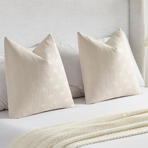 FUTEI Pack of 2 Chenille Decorative Throw Pillow Covers 12x20 Inch,Soft Cozy Striped Geometric Patterns Lumbar Pillow Cases,Modern Home Decor for Couch Bed Living Room,Beige - color: Beige, size: 20" x 12" (Pack of 2)