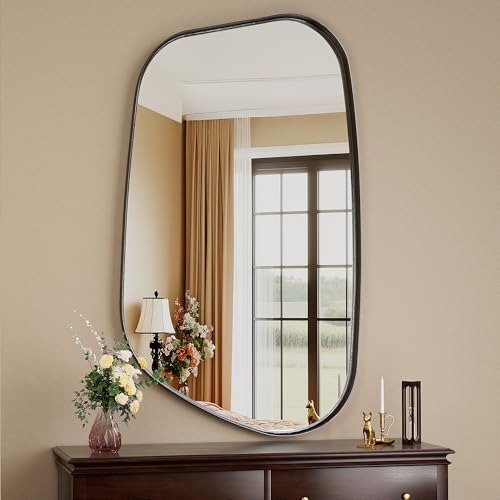 Irregular Wall Mirror 55"x28" Bathroom Mirrors Asymmetrical Artistic Decorative for Living Room Bedroom Bathroom Hallway Entryway,Trapezoid,Black - color: Black, size: 55"L x 28"W