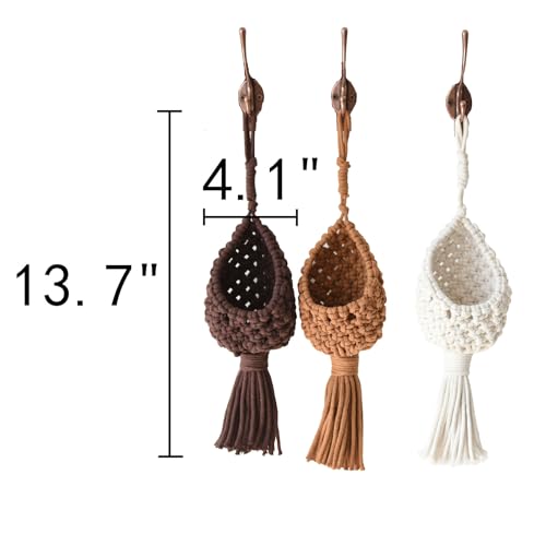 Macrame Basket Decor Set of 3 Boho Basket Decor for Home Macrame Wall Hanging Storage Baskets for Living Room, Bedroom, Entryway Handmade Boho Art, Rustic Home Decor ﻿