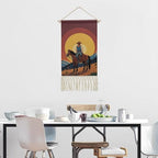 QMNBTES West Cowboy Wall Tapestry with Tassels Long Tapestry Wall Hanging Vertical Custom Tapestries Aesthetic Hanging Tapestries Boho Wall Art Decoration for Bedroom Living Room Dorm 19.6x10 Inch