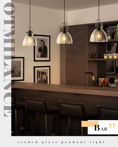7.5" Seeded Glass Pendant Light 1 Pack, Vintage Hanging Kitchen Lights, Black Glass Pendant Lighting for Kitchen Island, Dining Room, Bar, Cafe - color: Seeded Glass-Black+Cord, size: 1-Pack