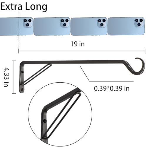AILIN YELOKIE 2 Pack Extra Long 19 Inch Heavy-Duty Rust-Resistant Solid Steel Plant Hangers and Bird Feeder Hangers for Indoor and Outdoor Decor, Wall Hooks - color: Black, size: 19in-2-Black
