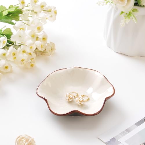 Ice Cracking Leaf Jewelry Dish, Decorative Ring Holder Small Trinket Tray Bowl, Gifts for Daughter Mom Friends, Milk White. - color: Milk White-Lotus