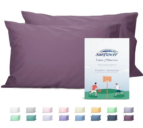 Sunflower Queen Pillowcases Set of 2, 100% Cotton Queen Size Pillow Cases 2, 20×30 inches Dark Purple, Soft and Breathable - color: Dark Purple, size: Queen (20"x30")
