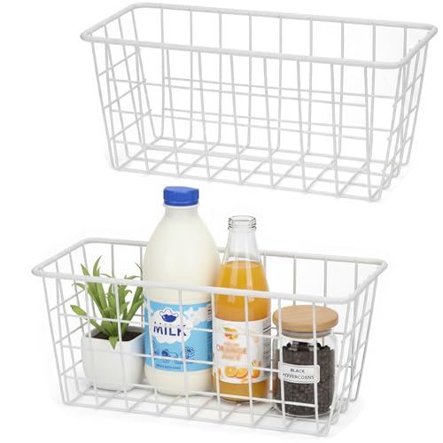 2 Set LeleCAT Hanging Wall Basket Organizer Over the Cabinet Door Adhesive Wire Baskets for Organizing Kitchen Food Pantry Bathroom Shelf Storage No Drilling Wall Mounted,White - color: White, size: 2 PACK